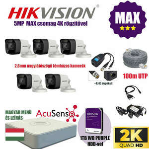 Hikvision 5Mp MAX Szereld Magad Csomag 5 kamerával és RJ45 balunnal kép