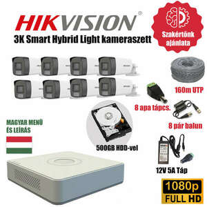 Hikvision Szereld Magad TurboHD Csomag 8 kamerás 3K smart hybrid szabadon vágható utp kábellel és hagyományos balunnal kép