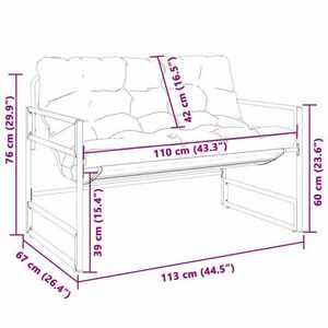 vidaXL antracitszürke acél kerti pad párnával 113 cm kép