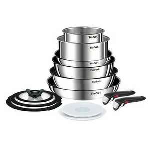 Tefal L897SD74 Ingenio Emotion 16, 20, 22, 24, 26, 28 cm rozsdamentes acéll-üveg-műanyag Inox-Fekete-Átlátszó serpenyő készlet (13 db) kép