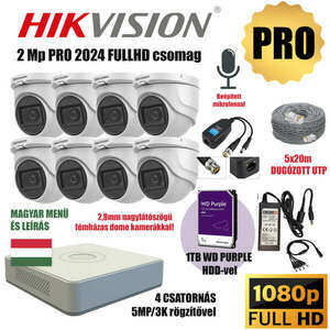 Hikvision 2MP PRO 8 Kamerás Szereld Magad TurboHD Csomag RJ45 balunnal és készre szerelt UTP kábellel kép