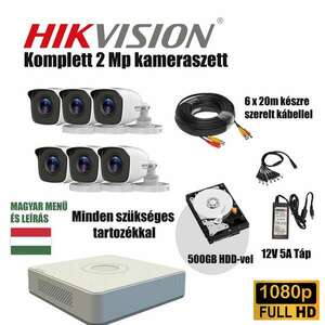 Hiwatch Szereld Magad TurboHD Csomag Hikvision DVR-rel 6 kamerás 2Mp 2.8mm 20m IR 6x20m készre szerelt kábellel kép