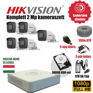 Hikvision 2MP Base TurboHD prémium kamera rendszer 5db kamerával és 500GB HDD-vel kép