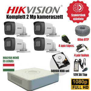 Hikvision 2MP Base TurboHD prémium kamera rendszer 4db kamerával és 500GB HDD-vel kép