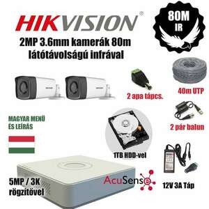 Hikvision 2MP HAWKEYE 80M látótávolságú ACUSENSE TurboHD prémium kamera rendszer 2db kamerával és 1TB HDD-vel kép