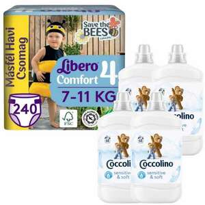 Coccolino Sensitive Pure Öblítő 272 mosás 4x1700ml + Libero Comfort másfél havi Pelenkacsomag 7-11kg Maxi 4 (240db) kép