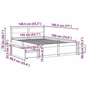 vidaXL fehér tömör fenyőfa ágykeret fiókokkal 135 x 190 cm kép