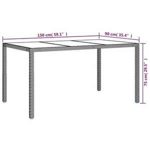 szürke polyrattan és edzett üveg kerti asztal 150 x 90 x 75 cm kép