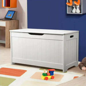 Children's Wooden Toy Box, Bench Chest with Storage Space and Slow Closing Lid for Kids Room - WHITE kép