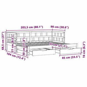 vidaXL fehér tömör fenyőfa kihúzható kanapéágy fiókkal 90 x 200 cm kép