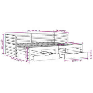 vidaXL fehér tömör fenyőfa kanapéágy fiókokkal 90 x 200 cm kép