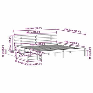 vidaXL fehér tömör fenyőfa ágykeret fiókkal 180 x 200 cm kép