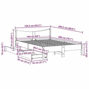 vidaXL fehér tömör fenyőfa ágykeret fiókokkal 160 x 200 cm kép