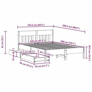 vidaXL tömör fenyőfa ágykeret ágy matrac nélkül 120 x 200 cm kép