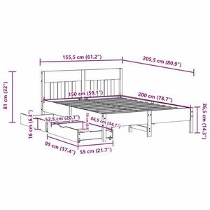 vidaXL tömör fenyőfa ágy matrac nélkül 150x200 cm kép