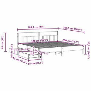 vidaXL viaszbarna tömör fenyőfa ágy matrac nélkül 180 x 200 cm kép