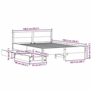 vidaXL fehér tömör fenyőfa ágy matrac nélkül 135 x 190 cm kép