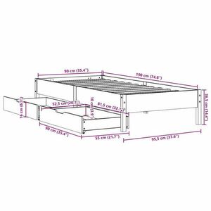 vidaXL fehér tömör fenyőfa ágykeret matrac nélkül 90 x 190 cm kép