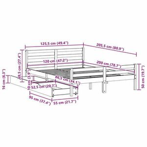 vidaXL tömör fenyőfa ágykeret ágy matrac nélkül 120 x 200 cm kép