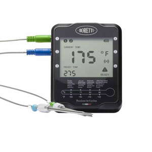 Élelmiszerhőmérő két Boretti szondával, mérési tartomány 0-380°C, vezérlés alkalmazásonként, gyors mérés, digitális kijelző, időzítő, minden típusú ételhez, beleértve a folyadékokat is, feket kép