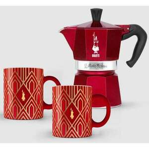 Bialetti Moka Express 6 személyes kávéfőző + 2db bögre deco glamour piros (9910) (B9910) kép