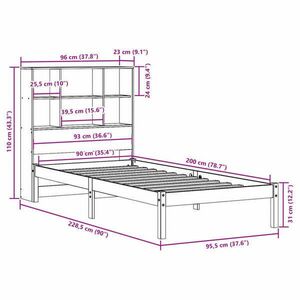 vidaXL barna tömör fenyőfa könyvespolcos ágy matrac nélkül 90 x 200 cm kép