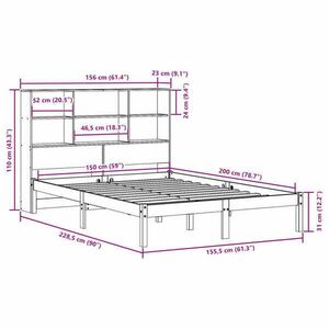 vidaXL tömör fenyőfa könyvespolcos ágy matrac nélkül 150 x 200 cm kép