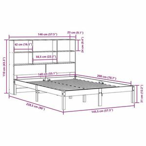 vidaXL tömör fenyőfa könyvespolcos ágy matrac nélkül 140 x 200 cm kép