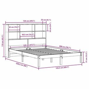 vidaXL fehér tömör fenyőfa könyvespolcos ágy matrac nélkül 120x200 cm kép