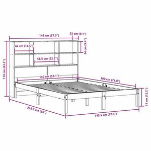 vidaXL tömör fenyőfa könyvespolcos ágy matrac nélkül 140 x 190 cm kép