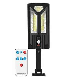 Napelemes utcai lámpa, 102 Teno® LED, távirányító, mozgásérzékelo, 3 világítási mód, IP65 védelem, Vízálló, kültéri, fekete kép