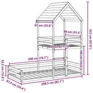 vidaXL viaszbarna tömör fenyőfa ágy emelettel és tetővel 80 x 200 cm kép