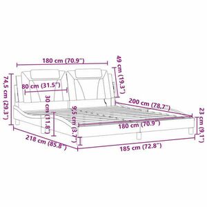 vidaXL fehér és fekete műbőr ágykeret LED-világítással 180 x 200 cm kép