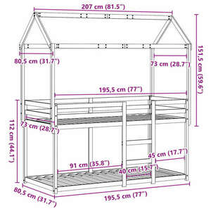 vidaXL viaszbarna tömör fenyőfa ágy emelettel és tetővel 75 x 190 cm kép