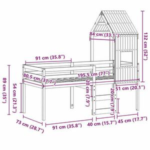 vidaXL fehér tömör fenyőfa magasított ágy tetővel 75 x 190 cm kép