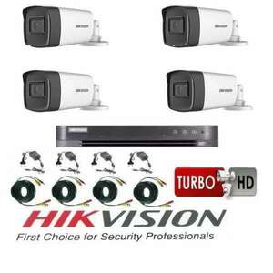 Videó felügyeleti rendszer Hikvision 4 kamerák 2MP Turbo HD, IR80m és IR40m, Hikvision DVR, HARD 500GB, teljes tartozékok kép