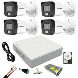 Hikvision CCTV Kit: 4 kamera, Dual Light, 2MP, White light, 20m, IR 30m, DVR 4 csatorna, 4 MP lite, Hard 500, tartozékok kép