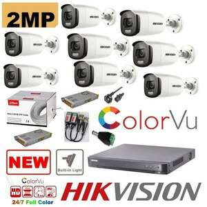 8 kamera professzionális Hikvision 2mp Color Vu felügyeleti készlet IR 40m (színes éjszaka), tartozékok mellékelve kép