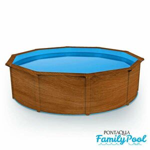 Pontaqua Family Pool kerek 460 x 120 cm, fa mintás, 0, 4mm PVC fólia, 2 gégecső, szkimmer, befúvó kép