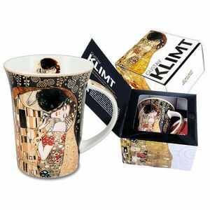 Klimt porcelán bögre díszdobozban 350 ml - The Kiss fekete háttér - CARMANI kép