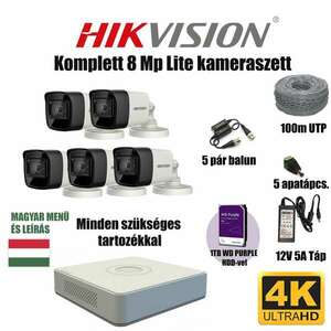 Hikvision 8MP TurboHD Lite prémium kamera rendszer 5 db kamerával és 1 TB HDD-vel kép