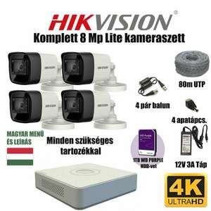 Hikvision 8MP TurboHD Lite prémium kamera rendszer 4 db kamerával és 1 TB HDD-vel kép