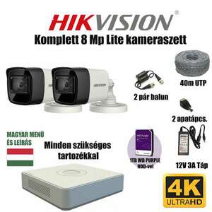 Hikvision 8MP TurboHD Lite prémium kamera rendszer 2 db kamerával és 1 TB HDD-vel kép