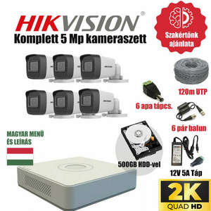 Hikvision Szereld Magad TurboHD Csomag 6 kamerás 5Mp szabadon vágható utp kábellel és hagyományos balunnal kép