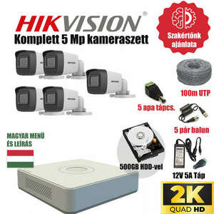 Hikvision Szereld Magad TurboHD Csomag 5 kamerás 5Mp szabadon vágható utp kábellel és hagyományos balunnal kép