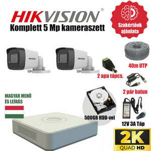 Hikvision Szereld Magad TurboHD Csomag 2 kamerás 5Mp szabadon vágható utp kábellel és hagyományos balunnal kép