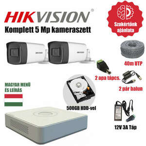 Hikvision 5MP TurboHD prémium kamera rendszer 2db kamerával és 500GB HDD-vel kép