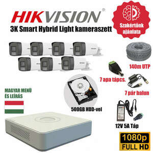 Hikvision Szereld Magad TurboHD Csomag 7 kamerás 3K smart hybrid szabadon vágható utp kábellel és hagyományos balunnal kép