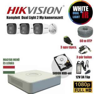 Hikvision AcuSense 2MP TurboHD Dual Light kamera rendszer 3db kamerával és 500GB HDD-vel kép