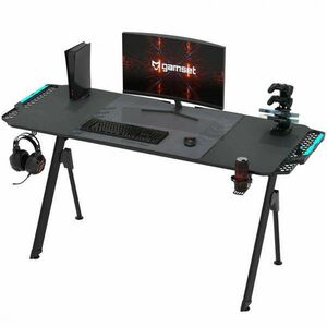 Gamer asztal LED világítással karbonszálas bevonat 156cm GAMSET FALCON 1.4 kép